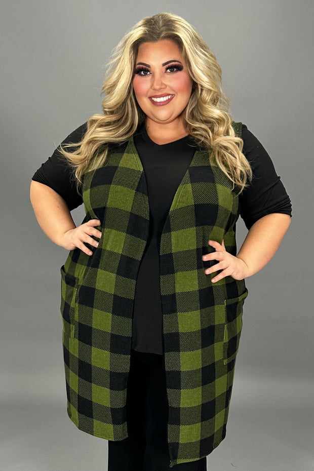 37 OT {Living Out Loud} Green Check Print Vest EXTENDED PLUS SIZE 3X 4X 5X