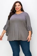 93 SQ {Simple Values} Gray V-Neck Top w/ Ruffle Sleeves EXTENDED PLUS SIZE 4X 5X 6X