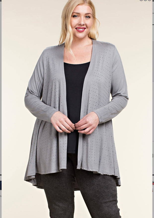 33 OT {Live For The Day} VOCAL Grey Cardigan w/Studs on Front PLUS SIZE XL 2X 3X