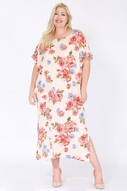 SALE!! LD-I {Love Song} Ivory/Red Rose Print Maxi Dress PLUS SIZE XL 2X 3X