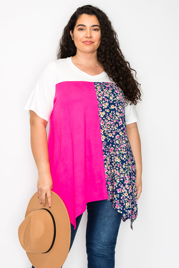 21 CP {You Get The Picture} Ivory Fuchsia Navy Floral Top EXTENDED PLUS SIZE 4X 5X 6X