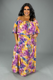 SALE!! LD-A {Waiting On Love} Yellow/Orange Leaf Print Maxi Dress PLUS SIZE 1X 2X 3X