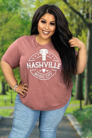 SALE!! 64 GT-E {Nashville Music City} Heather Mauve Graphic Tee PLUS SIZE 2X 3X