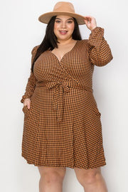 39 PLS {Swish And Sway} Rust Houndstooth  Dress PLUS SIZE XL 2X 3X