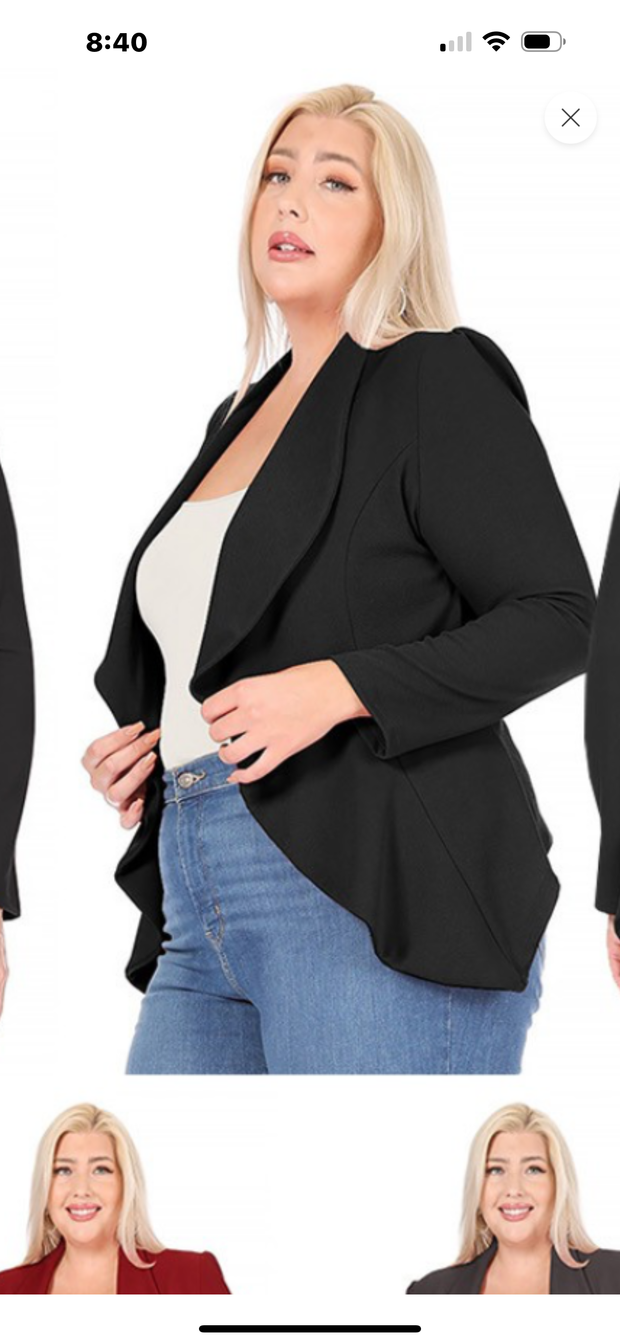 29 OT {Like A Boss} Black Draped Cardigan w/Lapel PLUS SIZE XL 2X 3X