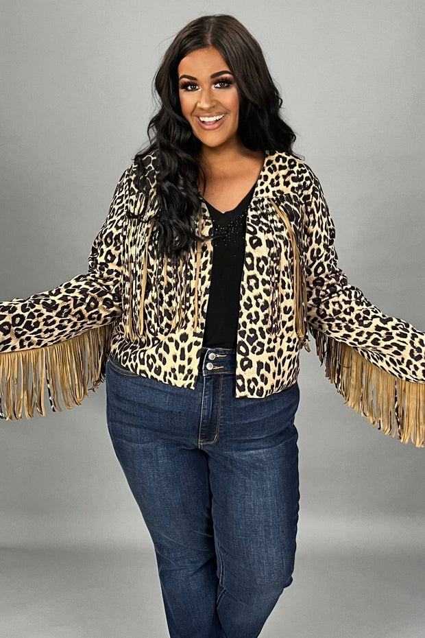 27 OT {Wandering Thoughts} VOCAL Leopard Print Jacket w/Fringe PLUS SIZE XL 2X 3X