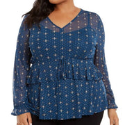 SALE!! PLS-A  M-109 {Style & Co} Teal Print Sheer Mesh Top Retail $59.50 PLUS SIZE 3X