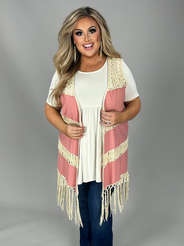 70 OT-C {Lovely Glow} “UMGEE” Mauve Crochet Vest PLUS SIZE XL 1X 2X