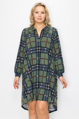 52 PLS {Plaid To Have It} Olive/Navy Plaid Print Collared Top EXTENDED PLUS SIZE 4X 5X 6X