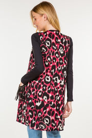 70 OT {Eye Catching} Black/Magenta Leopard Vest w/Pocket PLUS SIZE 1X 2X 3X