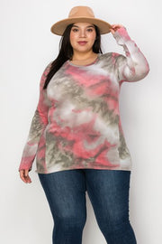 40 PLS {Turn Of Events} Red/Grey Tie Dye Top  PLUS SIZE XL 2X 3X