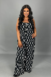 SALE!! LD-U {Dream Of Style} Black/Ivory Print Sleeveless Jumpsuit PLUS SIZE 1X 2X 3X