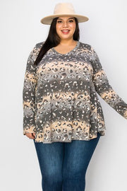 39 PLS {Run Through My Mind} Grey/Taupe Leopard Tunic EXTENDED PLUS SIZE 3X 4X 5X