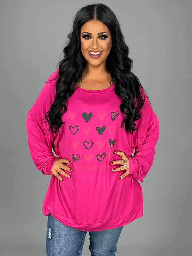 89 GT-B {Even Sweeter} Hot Pink Heart XOXO PLUS SIZE Top1X 2X 3X