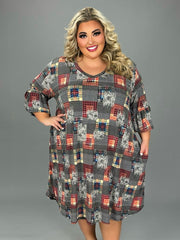 38 PQ {Meet Me Today} Black Mixed Print Checkered Dress EXTENDED PLUS SIZE 1X 2X 3X 4X 5X 6X