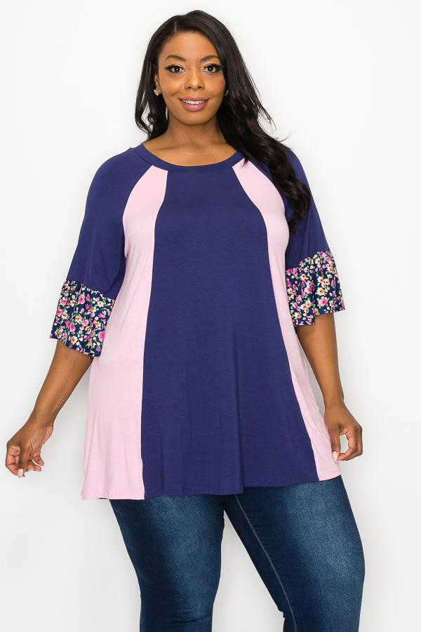 24 CP {A Little Touch of Floral} Navy/Pink Floral Sleeve Tunic EXTENDED PLUS SIZE 4X 5X 6X