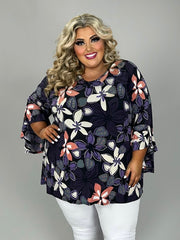 63 PQ {Serene Life} Black/Purple Floral V-Neck Top EXTENDED PLUS SIZE 4X 5X 6X