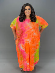 SALE!! LD-V {Worth The Effort}  Orange/Lime Tie Dye Maxi Dress CURVY BRAND!!!  EXTENDED PLUS SIZE XL 2X 3X 4X 5X 6X