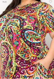 SALE!! LD-X {Always Adoring} Fuchsia Paisley Printed High/Low Dress EXTENDED PLUS SIZE 3X 4X 5X