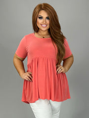 SALE!! 34 SSS-E {Feeling The Love} Deep Coral Babydoll Tunic PLUS SIZE 1X 2X 3X