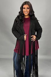 LD-G {Perfect Comfort} VOCAL Black Faux Suede Jacket w/Long Fringe PLUS SIZE XL 2X 3X