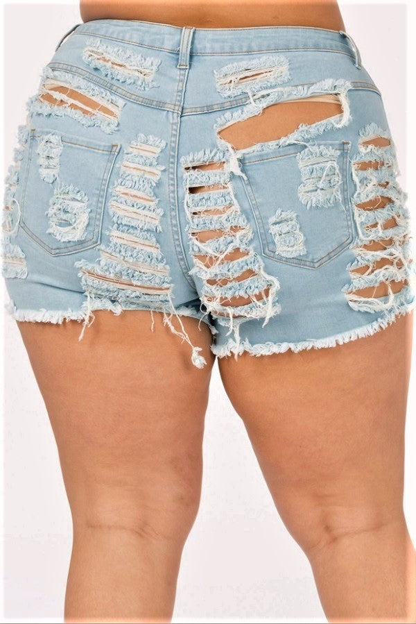 BT {Loverly Fit} Light Blue Distressed Frayed Hem Shorts PLUS SIZE 3X