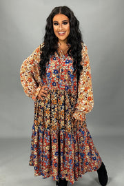 SALE!! LD-S {Another Chance To Shine} Umgee Brick Metallic Floral Dress PLUS SIZE XL 1X 2X