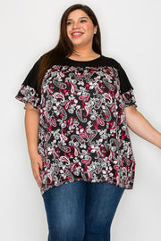 35 CP {Thrill Of Victory} Black/Red Paisley Print Top EXTENDED PLUS SIZE 3X 4X 5X