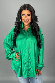 SALE!! 24 SD {Too Good To Pass Up} Green Blouse w/Rhinestones  PLUS SIZE 1X 2X 3X