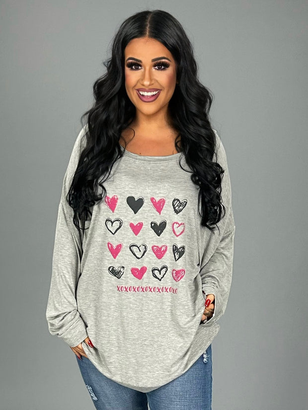 89 GT-A {Even Sweeter} Grey Heart XOXO Top  PLUS SIZE 1X 2X 3X