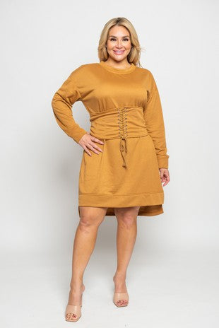 40 SLS {Remember To Smile} Camel Dress w/Corset Belt PLUS SIZE 1X 2X 3X