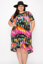 SALE!! LD-R {Much Respect} Black/Multi-Color Print Hi-Low Dress EXTENDED PLUS SIZE 3X 4X 5X