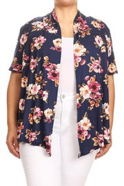 27 OT {Impressive Show} Navy Floral Print Cardigan PLUS SIZE 1X 2X 3X