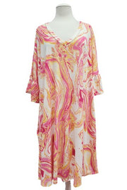 81 PSS {Just For Today} Orange/Fuchsia Tie Dye V-Neck Dress EXTENDED PLUS SIZE 4X 5X 6X