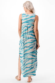 LD-D {All Over Again} Aqua Print Sleeveless Maxi Dress PLUS SIZE 1X 2X 3X