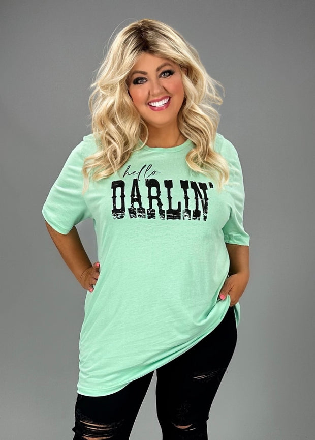 99 GT {Hello Darlin'} Mint Graphic Tee PLUS SIZE 1X 2X 3X