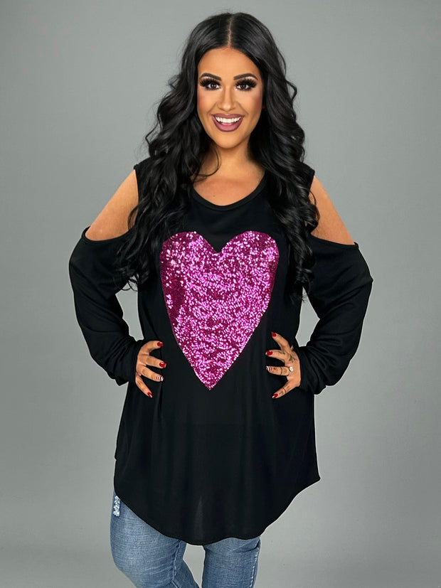 26 OS-A {The Heart Speaks} Black Open Shoulder  Heart Top PLUS SIZE 1X 2X 3X