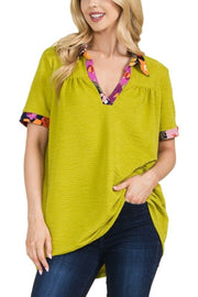 29 CP {Perfect Balance} Pistachio Textured Top w/Floral Trim PLUS SIZE 1X 2X 3X