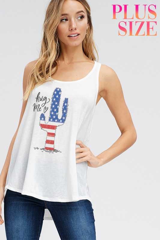 66 GT-D {Cutie Cactus} Patriotic Catcus Graphic Tee Sleeveless PLUS SIZE 1X 2X 3X