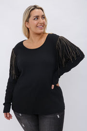 33 SD {Remember The Time} VOCAL Black Ribbed Top w/Fringe & Studs PLUS SIZE XL 2X 3X