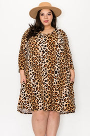 SALE!! 11 PQ {Unexpected Change} Brown Leopard Print V-Neck Dress EXTENDED PLUS SIZE 3X 4X 5X