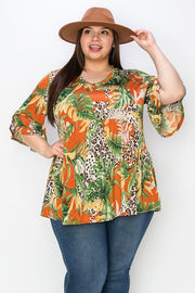 75 PSS {Gate To My Heart} Green Leaf Animal Print Tunic EXTENDED PLUS SIZE 3X 4X 5X