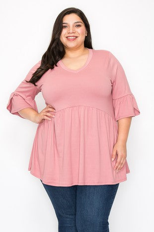 74 SQ {Capture Simplicity} Mauve V-Neck Babydoll Top EXTENDED PLUS SIZE 3X 4X 5X