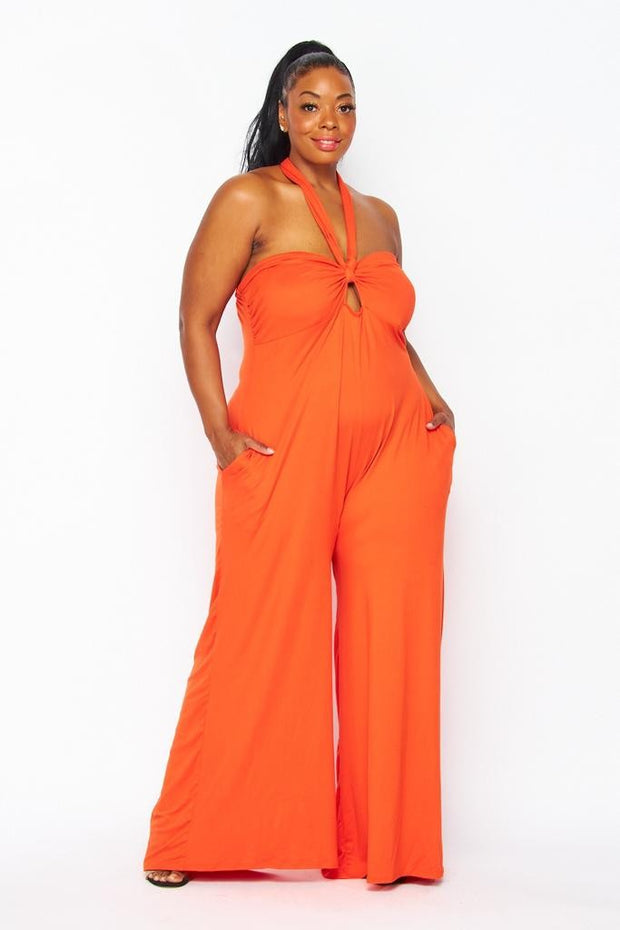 LD-I {Resort Queen} Orange Off Shoulder Wide Leg Jumpsuit PLUS SIZE 1X 2X 3X