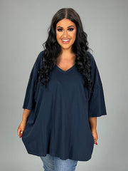 46 SSS-B {Charm Me} Dark Navy Oversized V-Neck Top PLUS SIZE 1X 2X 3X