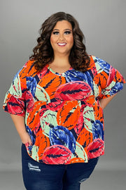 SALE!! 14 PSS-O {Going Leafy} Red/Orange Print V-Neck Babydoll Top EXTENDED PLUS SIZE 3X 4X 5X