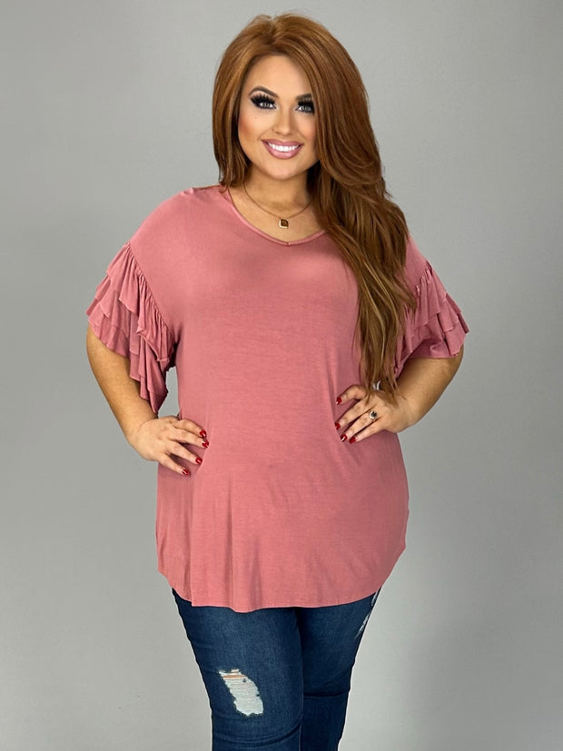 SALE!! 32 SSS-M {Keeping Close} Cinnamon Ruffle Sleeve Top PLUS SIZE XL 2X 3X