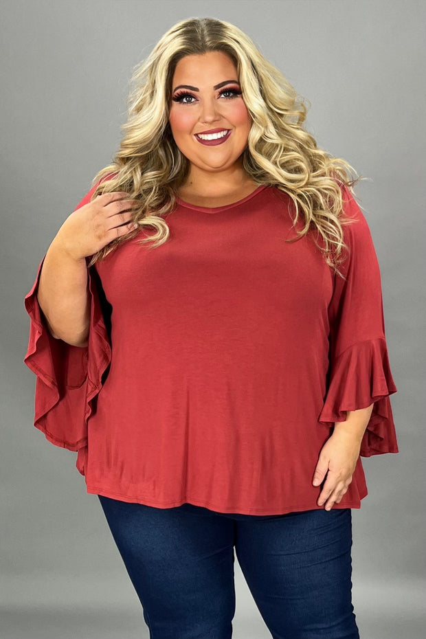 25 SQ {Getting Better} Rust V-Neck Cascading Sleeve Top EXTENDED PLUS SIZE 4X 5X 6X