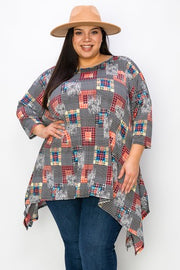 36 PQ {Modern Gal} Black Multi-Print Checkered Top EXTENDED PLUS SIZE 3X 4X 5X