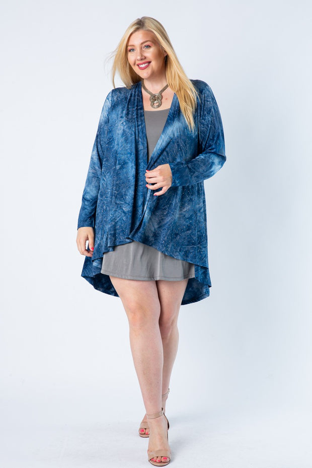 37 OT {See Me Clearly} VOCAL Navy Tie Dye Cardigan w/Studs PLUS SIZE XL 2X 3X